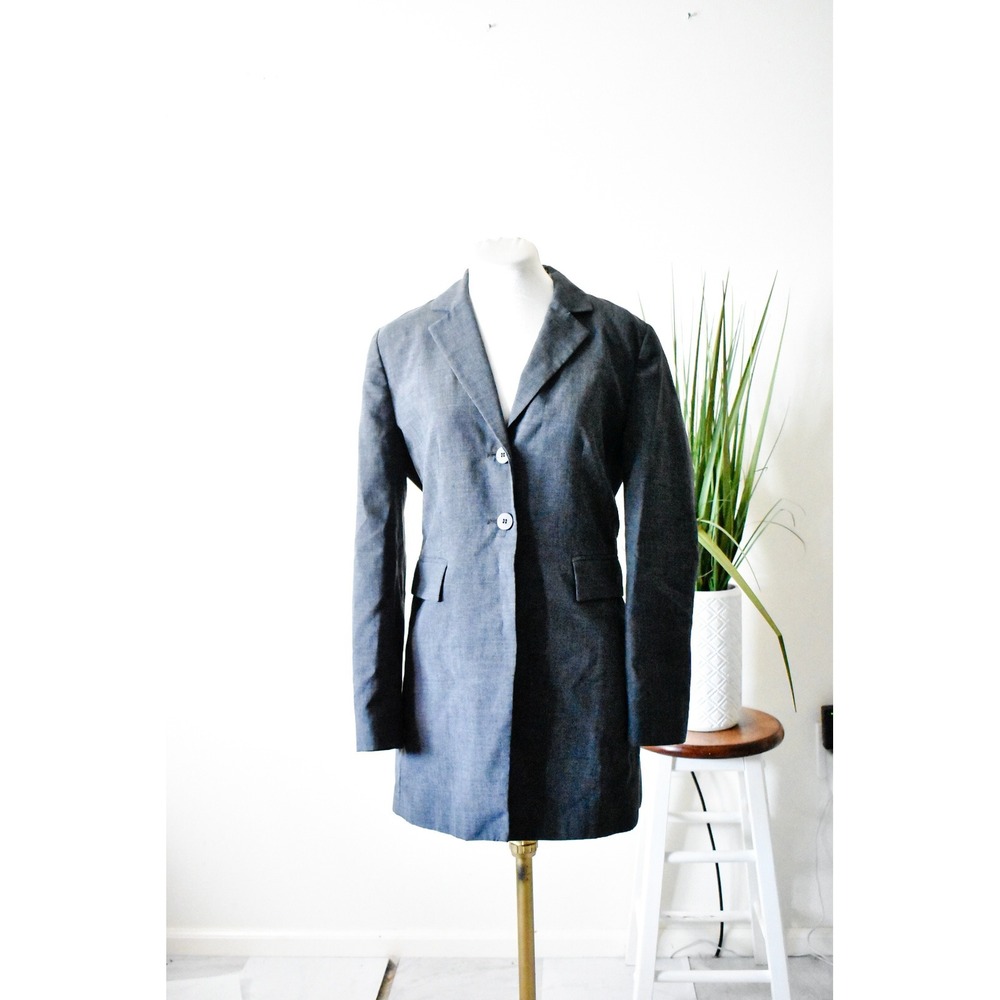 Samantha Taylor Longline Blazer Women Size 4 Gray 90s Vintage Tailored Jacket